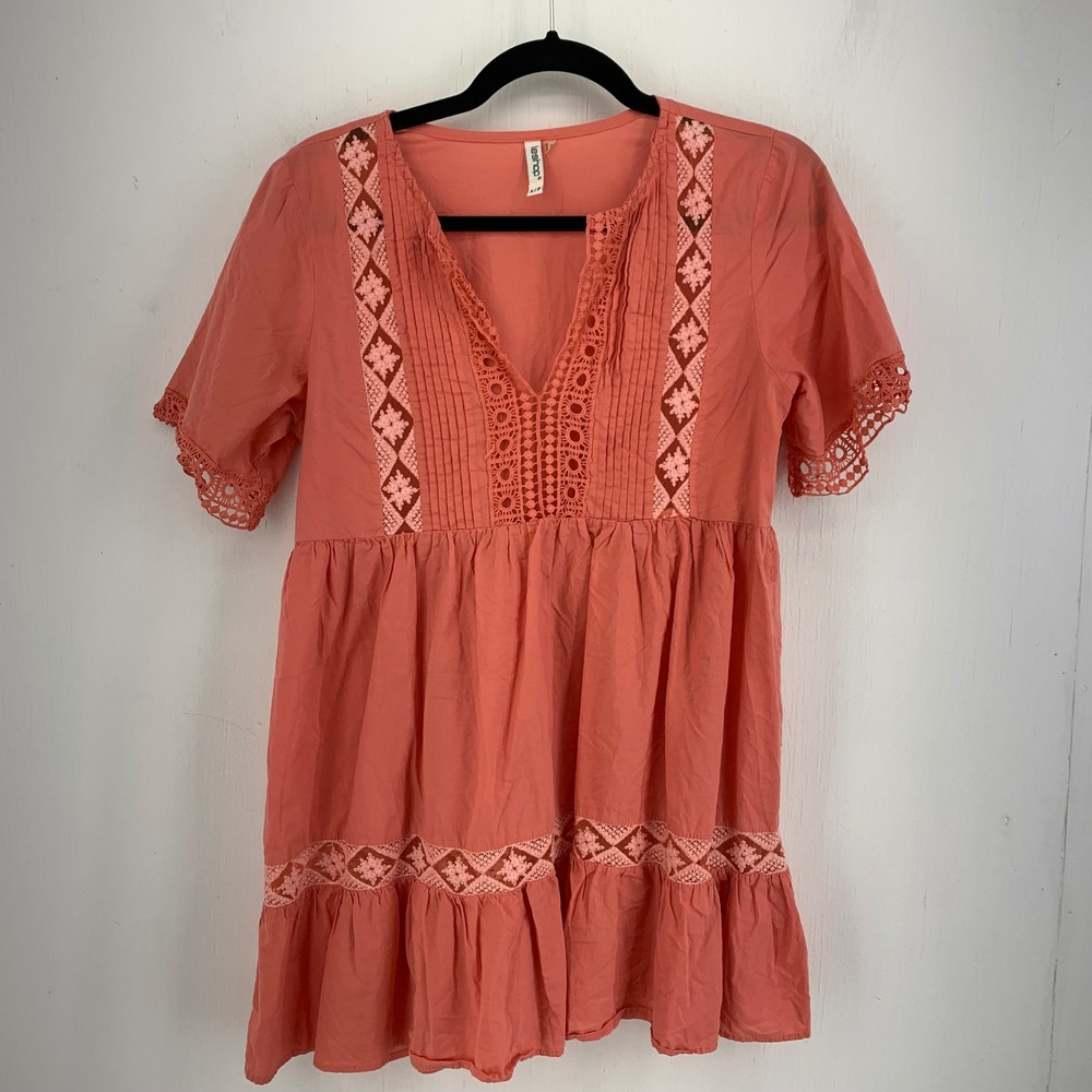 Leshop Women Small Embroidered Cotton Babydoll Dress Cottagecore Coastal Summer